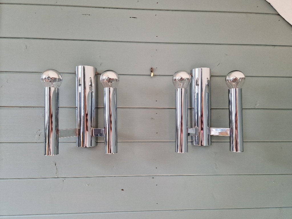 Paar verchroomde metalen wandlampen, G. Sciolari, 1970, Ophalen of Verzenden