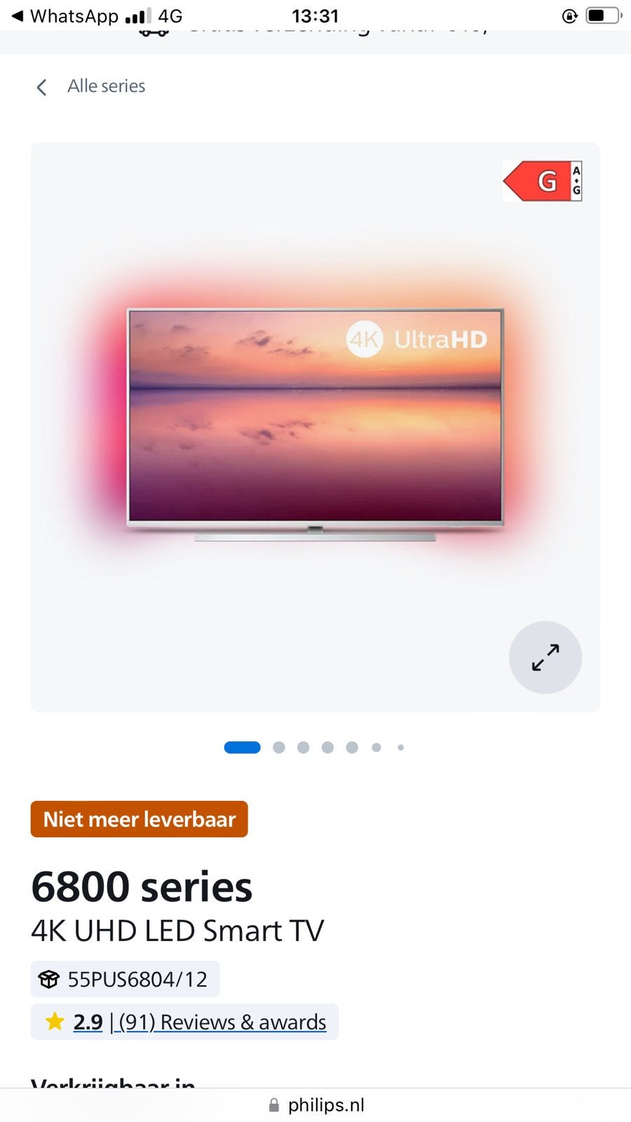 Philips ambiligt 55pus680412 Ultra HD 4k met defect, Audio, Tv en Foto, Televisies, Ophalen, Philips, LED, 4k (UHD)