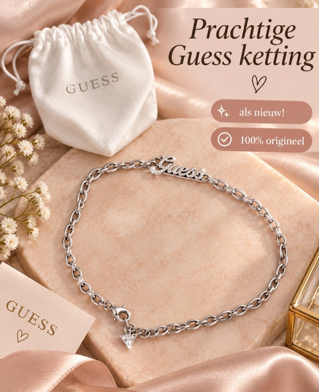 Collier Guess comme neuf, Bijoux, Sacs & Beauté, Gris, Enlèvement ou Envoi, Comme neuf, Avec strass