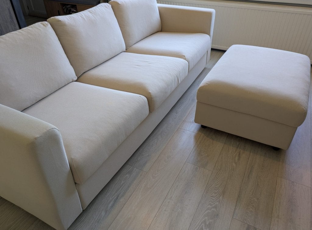 IKEA VIMLE 3-zitsbank met voetenbank, Huis en Inrichting, Zetels | Zetels, Zo goed als nieuw, Rechte bank, Driepersoons, 200 tot 250 cm