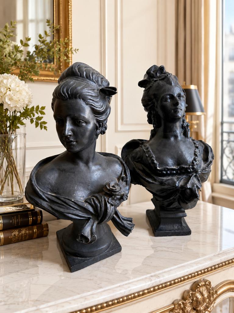 Paire de bustes femmes en fonte Louis XVI haut de gamme, Enlèvement, Utilisé