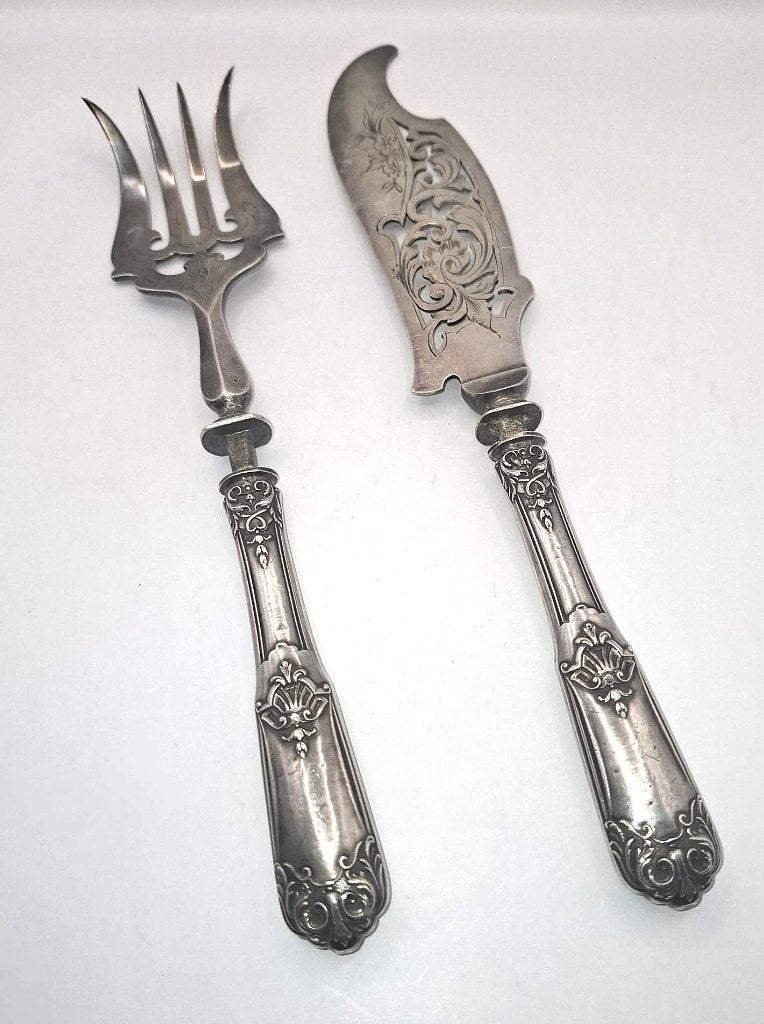 Antiek Victoriaanse stijl zilveren vis serveer set, Antiek en Kunst, Ophalen of Verzenden