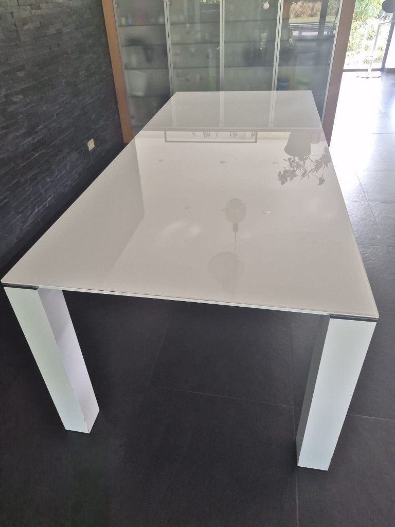 Wit glazen moderne eettafel merk Jori, Huis en Inrichting, Ophalen, Gebruikt, 200 cm of meer, 50 tot 100 cm