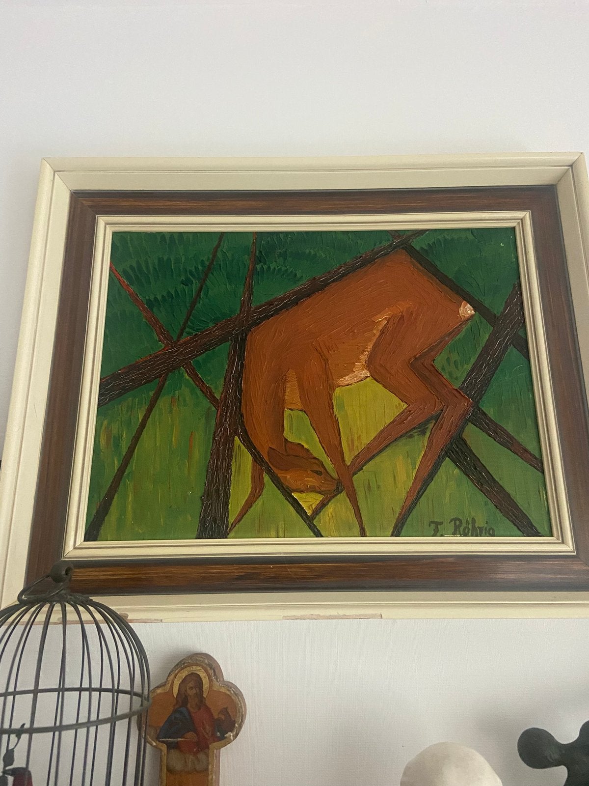 Origineel expressionistisch schilderij «Ree» J. Röhrig, Enlèvement ou Envoi