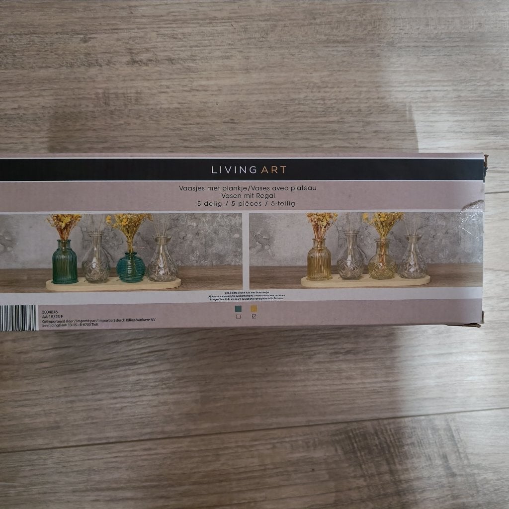Vaasjes met plankje, Hobby en Vrije tijd, Ophalen, Nieuw