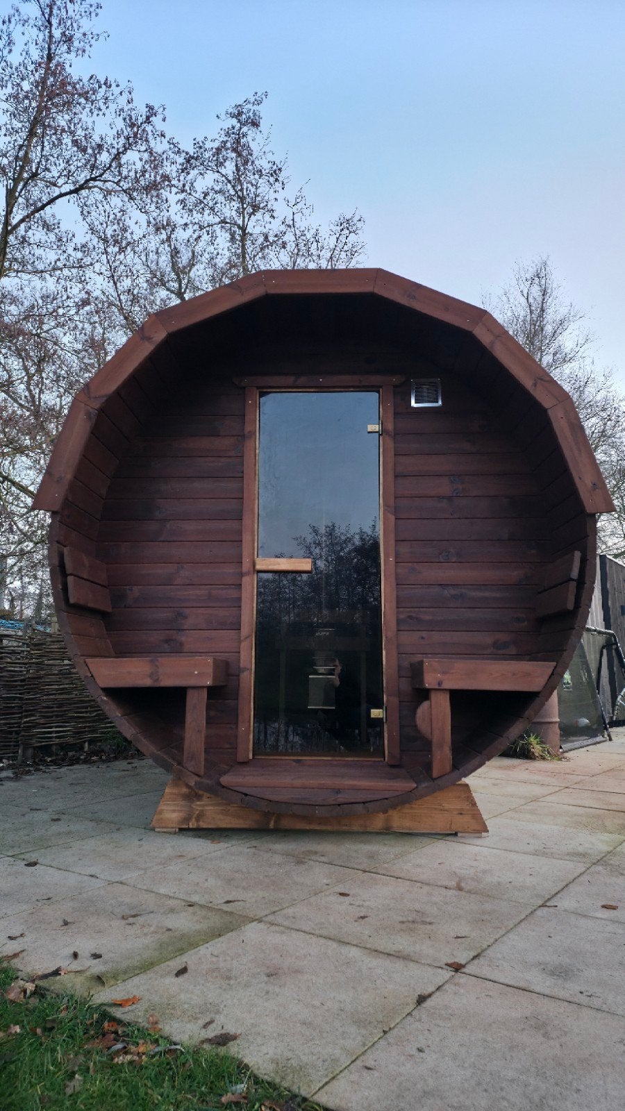 2,5M Barrel Sauna Gratis Levering en Plaatsing, Sports & Fitness, Enlèvement ou Envoi, Neuf, Finlandais ou Traditionnel, Sauna complet