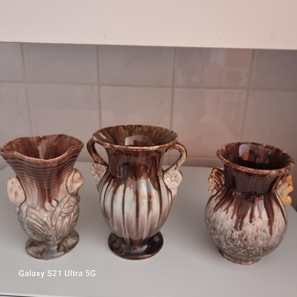 Set van drie vintage west Duitse jasba keramiek vazen, Tuin en Terras, Bloempotten, Aardewerk, Ophalen
