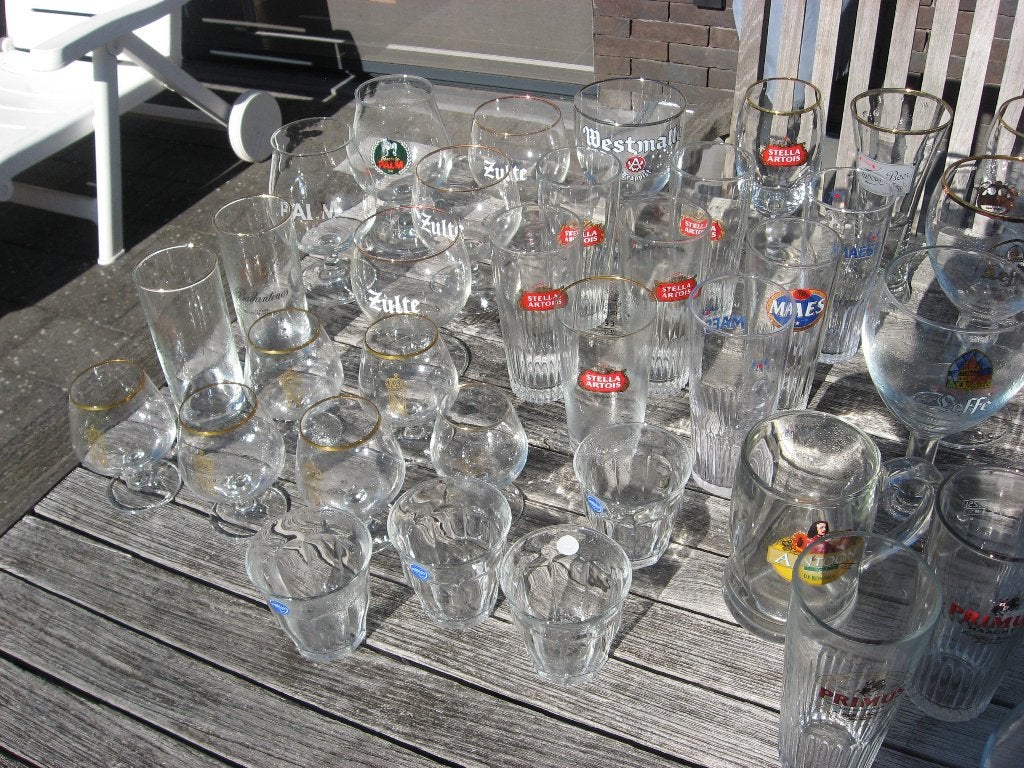 Lot van 60 tal Bierglazen Allerlei Merken Zie Foto's, Ophalen, Nieuw, Glas of Glazen, Overige merken