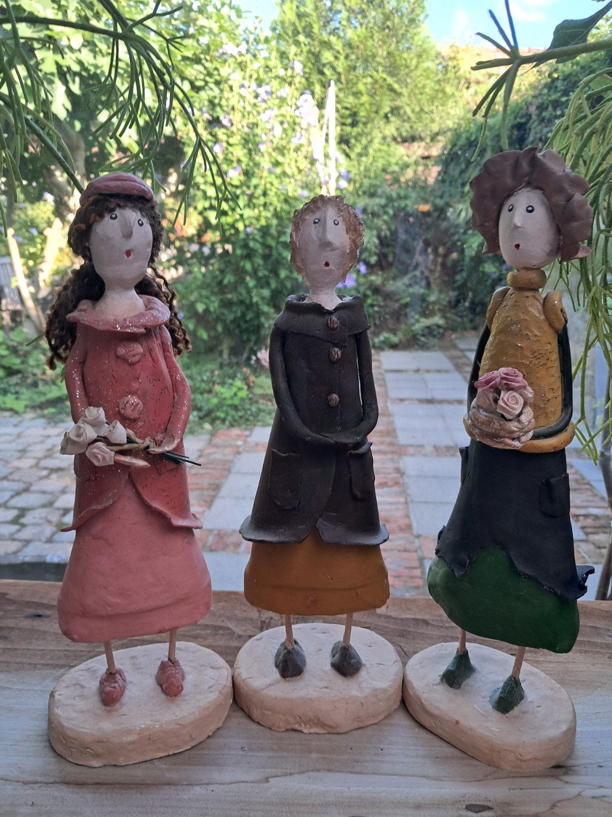 Prachtige set van 3 handgemaakte papier mache beeldjes, Ophalen of Verzenden