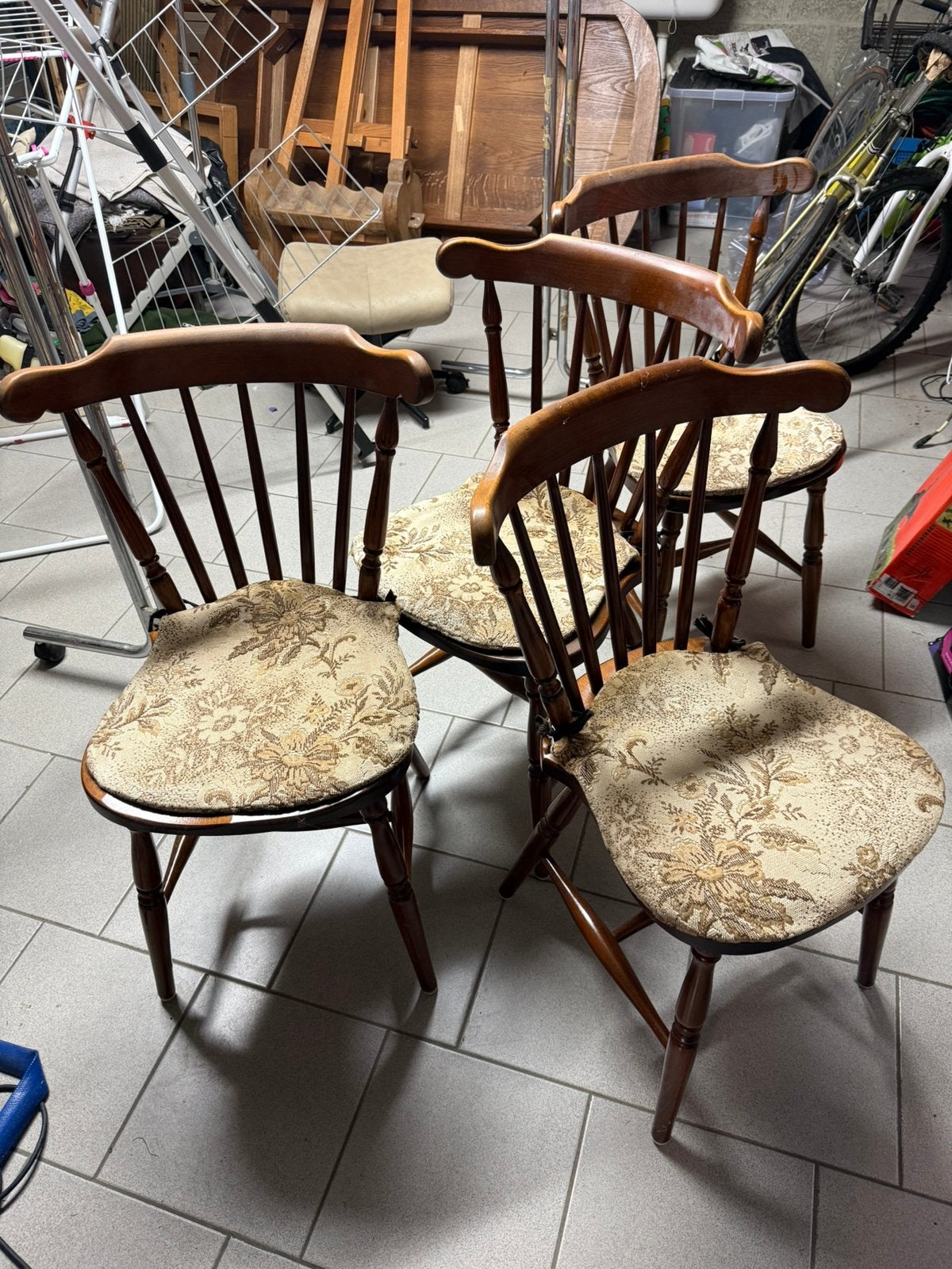 Lot de 4 chaises rustiques en bois avec coussins, Ophalen