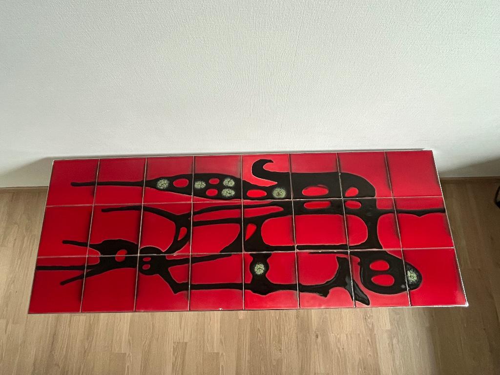 Vintage salontafel met tegels, Huis en Inrichting, Tafels | Salontafels, Ophalen, Gebruikt, 100 tot 150 cm, Minder dan 50 cm