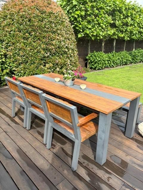 tuinset teak merk Life, Tuin en Terras, Ophalen, Gebruikt, Bank, 6 zitplaatsen