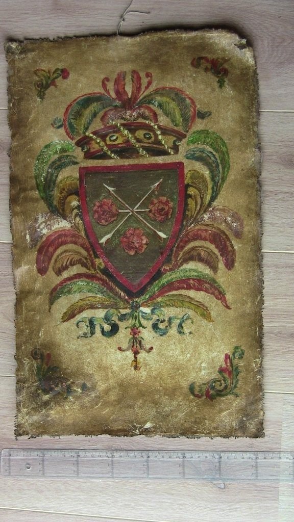 wapenschild op perkament, Zuid-Frankrijk, 18e eeuw, Ophalen of Verzenden, Handgeschilderd, Olieverf