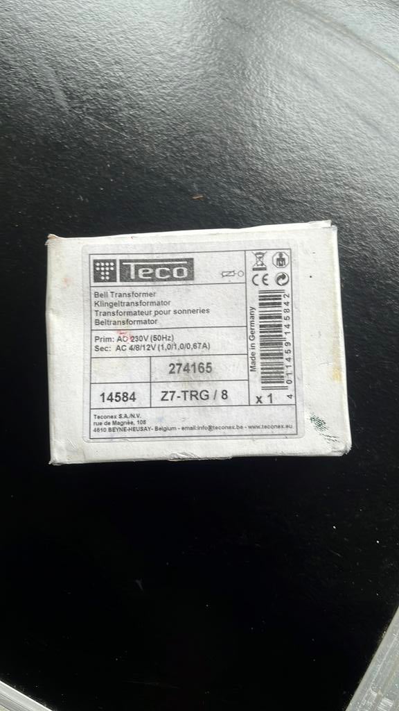 1x Teco bel transformator Z7-TRG/8, Ophalen of Verzenden, Nieuw