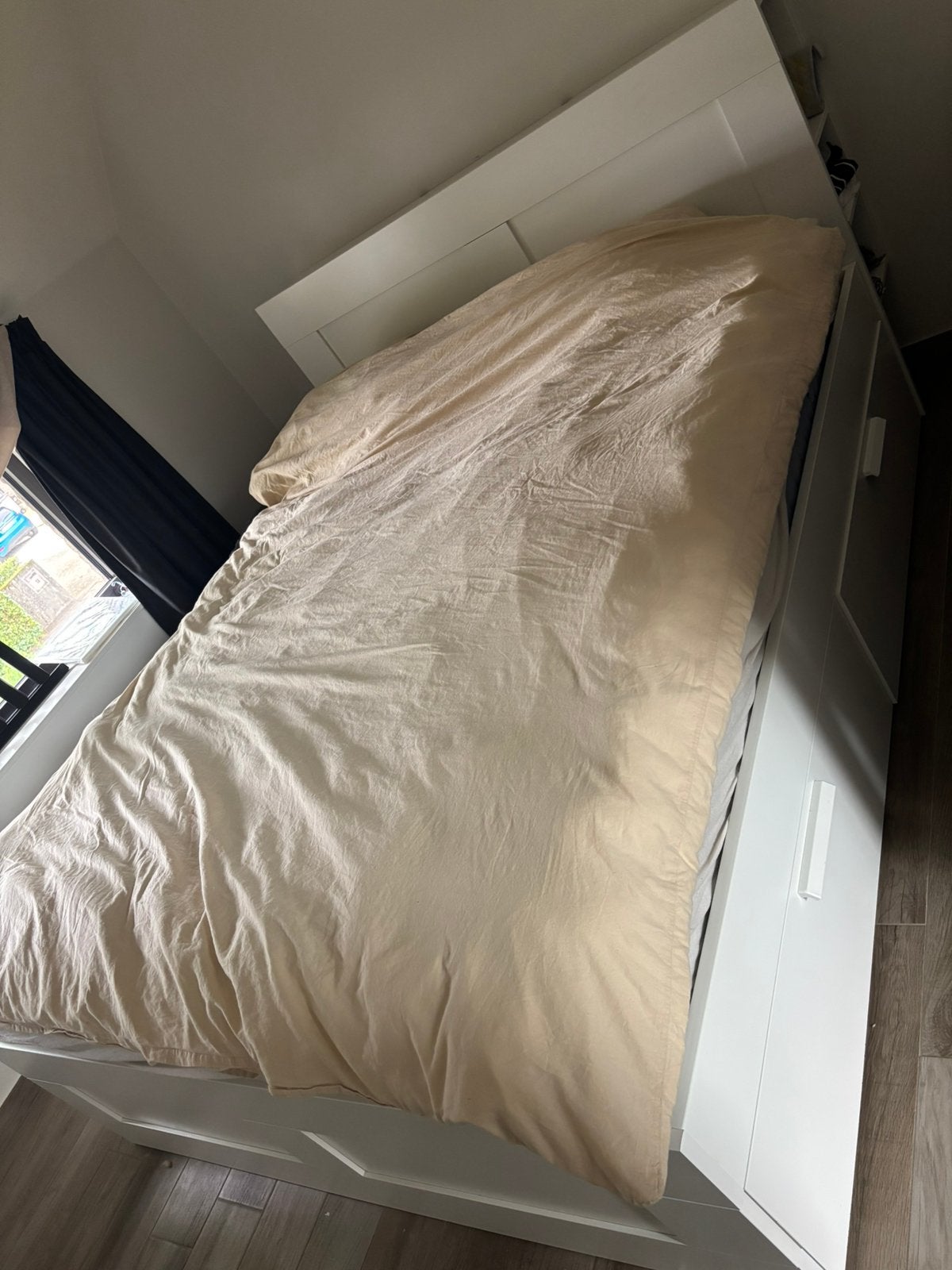 Bed met schuiven en lades te koop, Ophalen, Wit, Tweepersoons, 140 cm