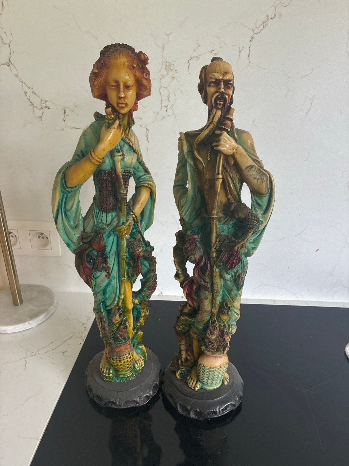 Vintage Oriental Figurines Pair – Asian Decor Statues, Ophalen of Verzenden, Gebruikt, Overige typen