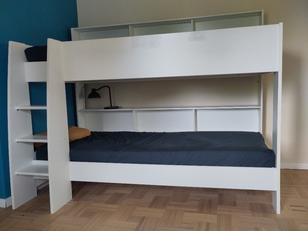 Wit Stapelbed Leo incl. matrasbodems, Ophalen, Gebruikt, Stapelbed