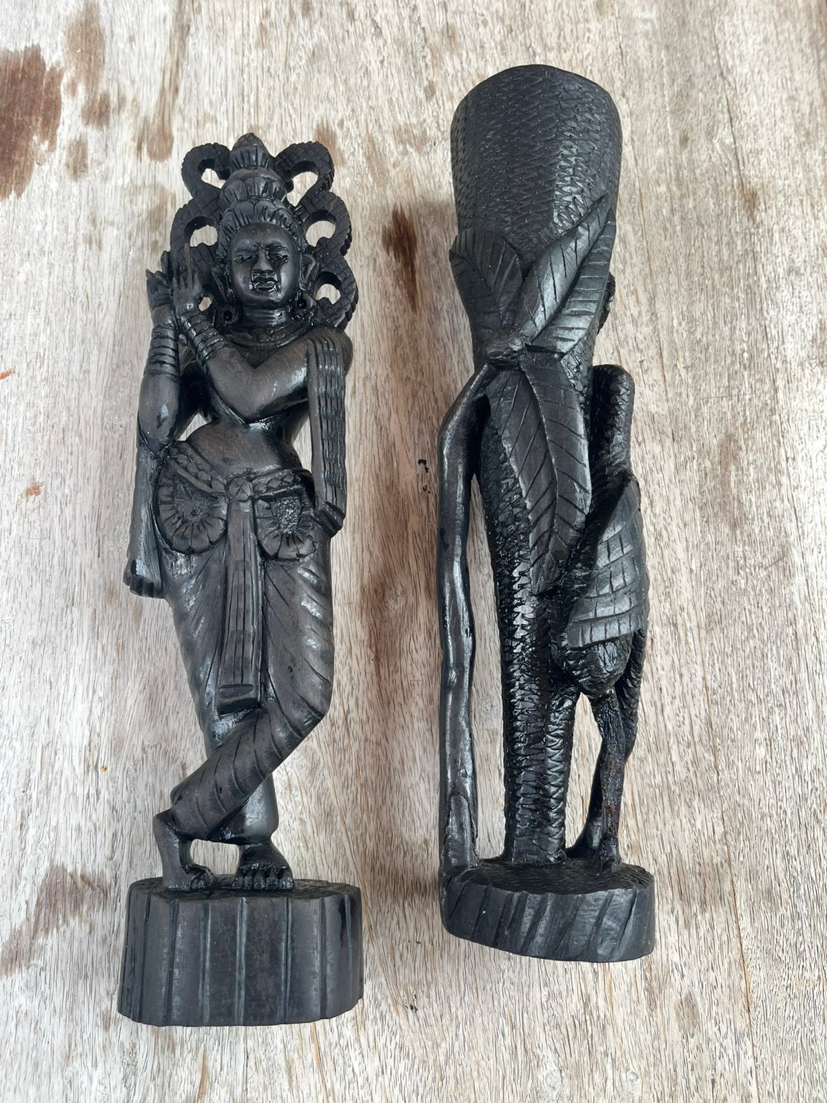 Prachtig handgesneden houten set van twee Zuid-Aziatische, Antiek en Kunst, Ophalen, Gepatineerd, Hout, Houtsnijwerk
