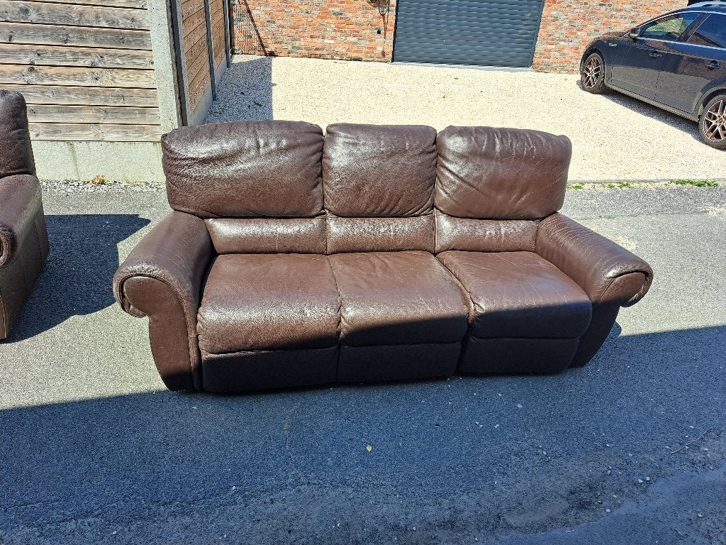 leren Salon met eiken salon tafel, Huis en Inrichting, Ophalen, Gebruikt, Hout, Rechte bank