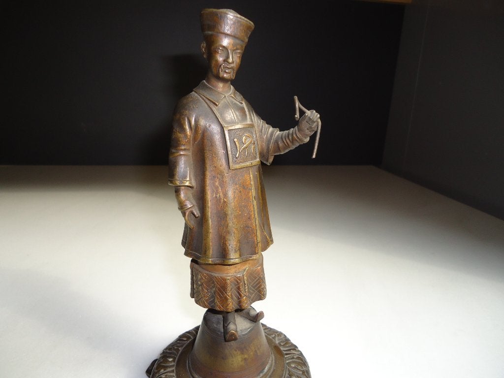 antiek 1800's brons bronzen beeld CHINEES Chinese mandarijn, Ophalen of Verzenden, Op sokkel, Brons, Beeld