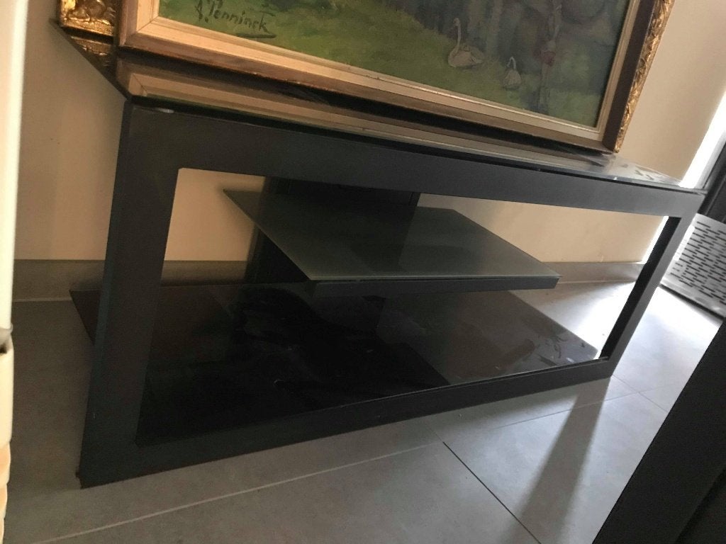 tv meubel glas en aluminium zwart, Ophalen, Glas