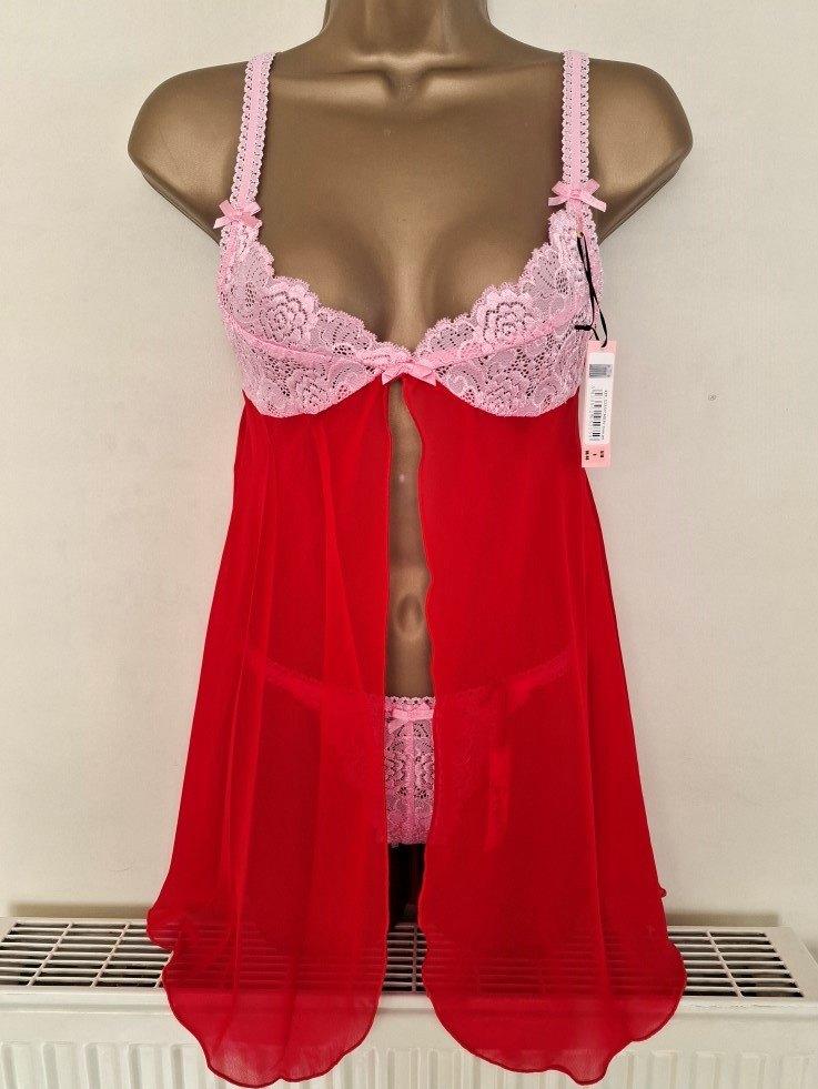 Doorzichtige Rode Babydoll met Roze String - Small 36/38, Kleding | Dames, Ondergoed en Lingerie, Princess, Ophalen of Verzenden