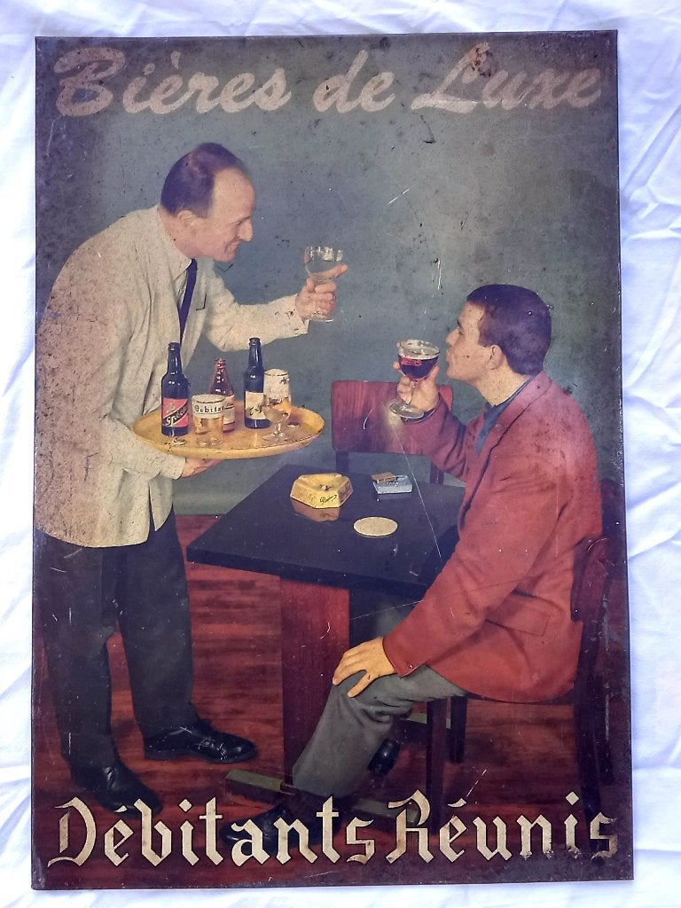 Zeldzaam metalen reclamebord Bière de Luxe 1950, Ophalen of Verzenden, Reclamebord