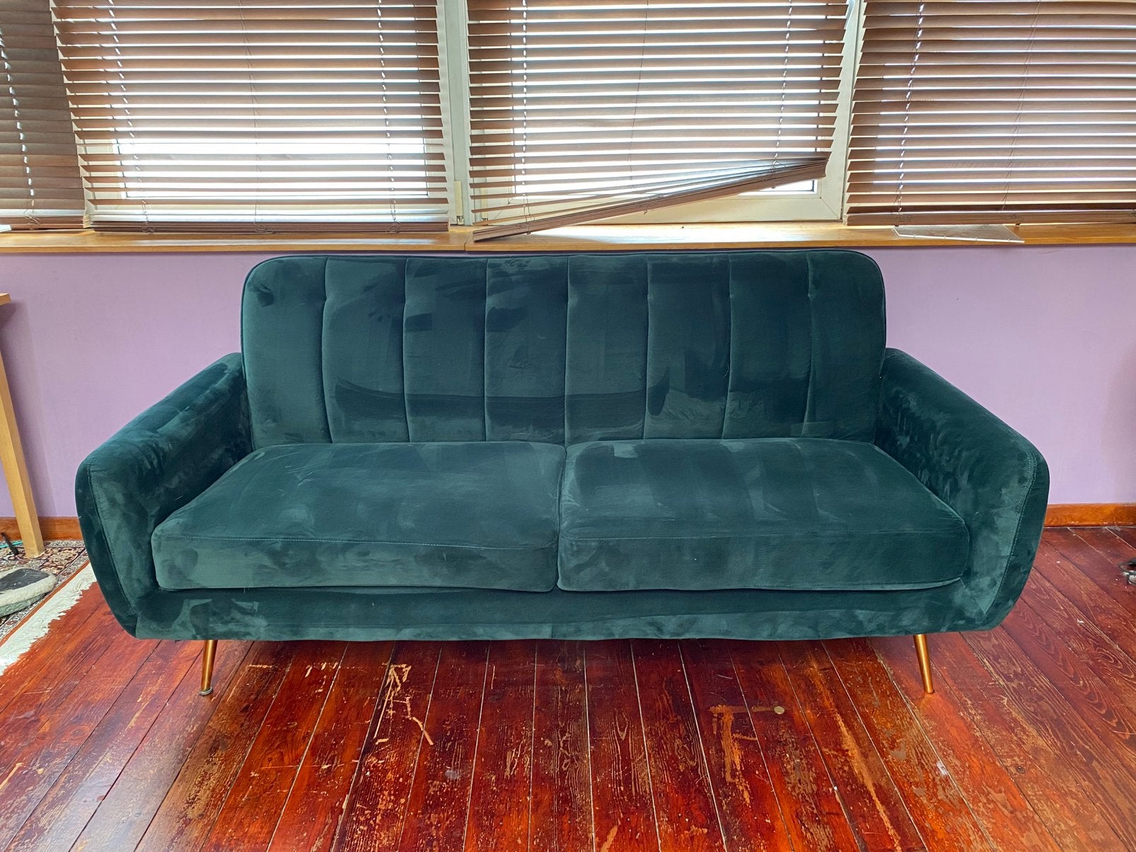 Banquette/canapé en velours vert, 75 à 100 cm, 150 à 200 cm, Enlèvement, Utilisé