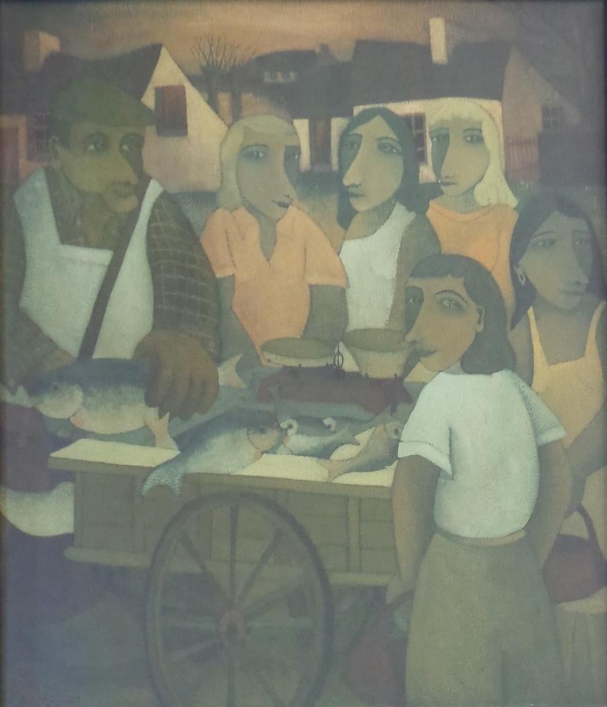 ROB DELANGE / VISKRAAM / KLEURLITHO / 74x64cm / KADER / SIG, Antiek en Kunst, Kunst | Litho's en Zeefdrukken, Ophalen