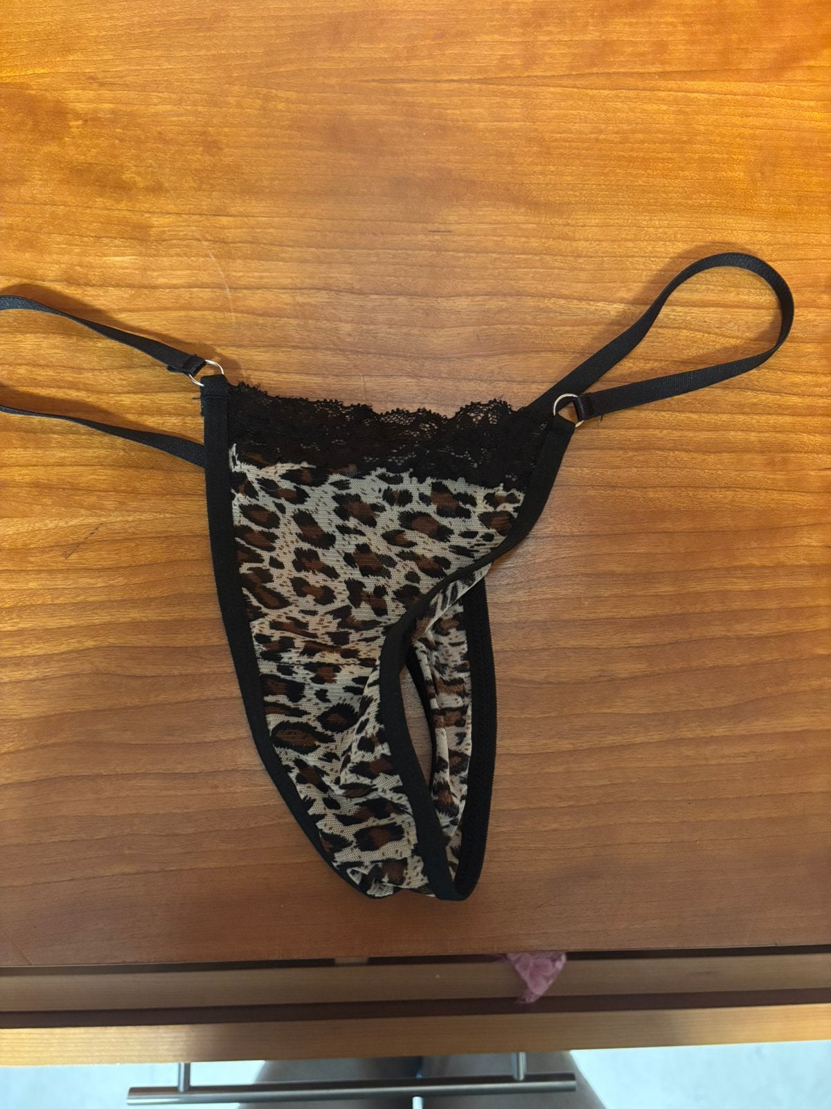 String zwart met panter print, Verzenden, Zwart, String
