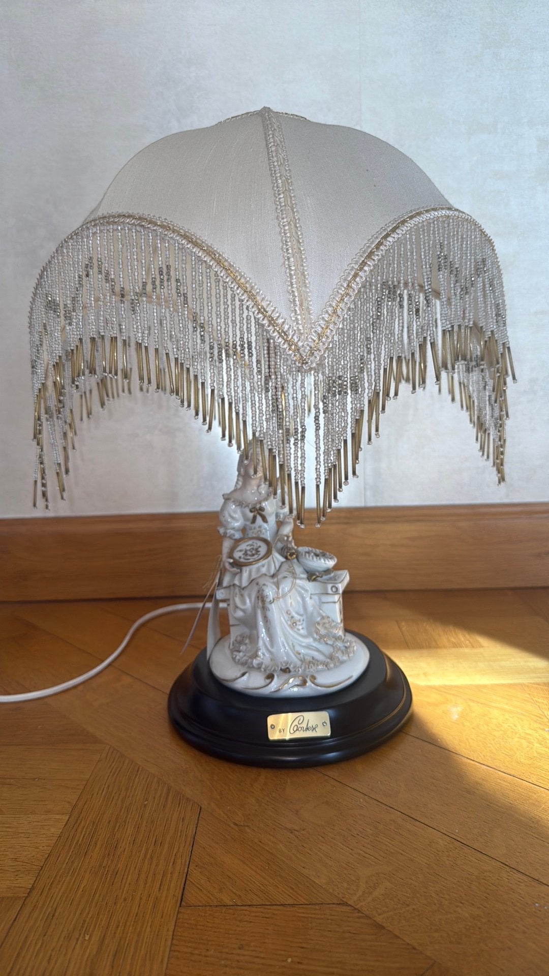 Bonnet en porcelaine Lampadaire (2 pièces) G. Cortese, Blanc, Lampe de chevet, Classique, Avec abat-jour