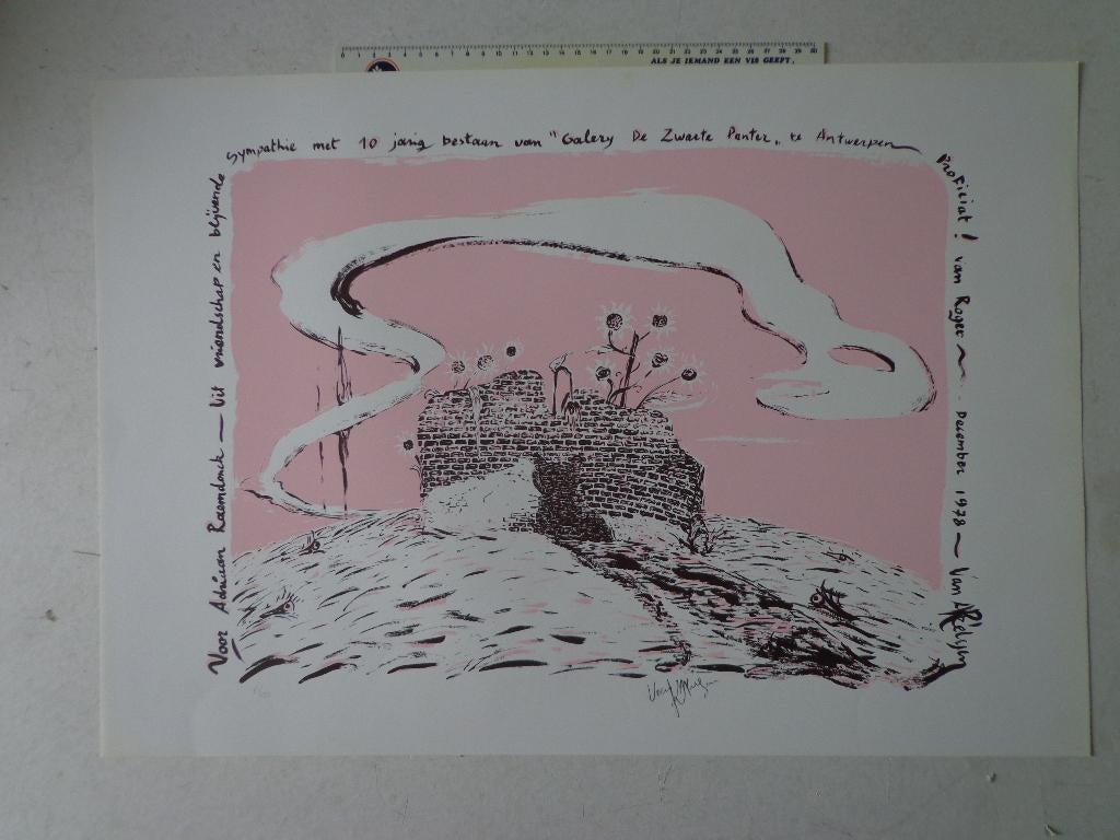 Zeefdruk Roger Van Akelyen voor 10 jaar Zwarte Panter 1978, Antiek en Kunst, Genummerd, Ophalen of Verzenden, Zeefdruk