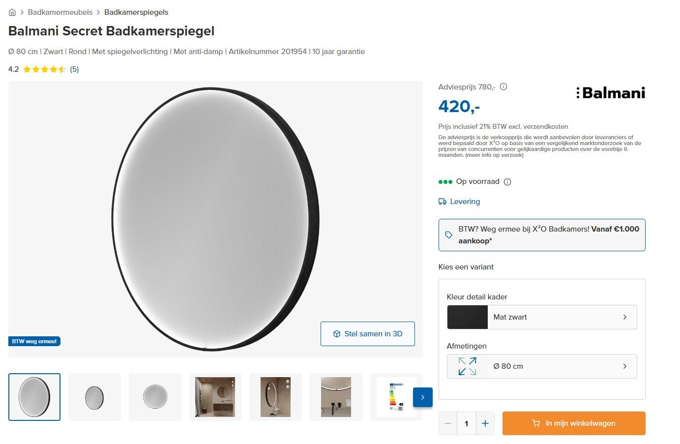 Led spiegel - Balmani Secret (80cm diameter) Nieuw, Télécoms, Enlèvement, Neuf, Autres types