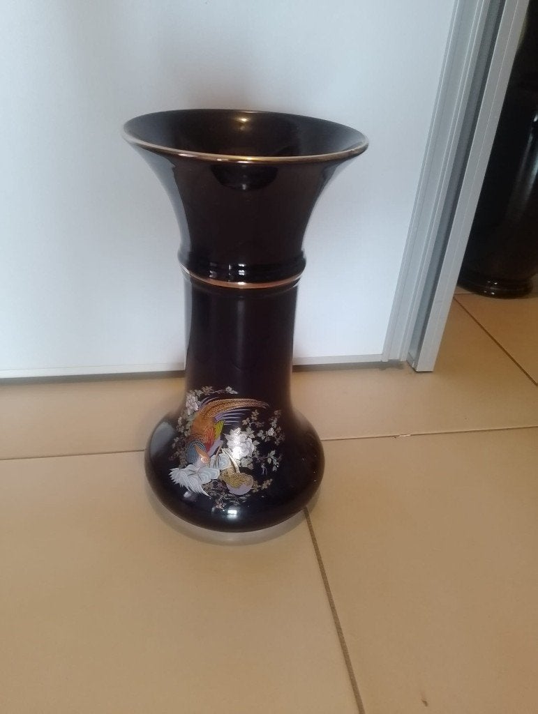 vaas zwart, Huis en Inrichting, Zwart, 45 cm, Inclusief decoratie, Ophalen of Verzenden