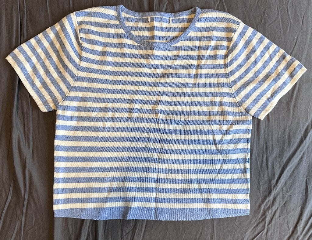 Hemelsblauwe gestreepte top + wit en blauw matrozen-T-shirt, Kleding | Dames, Ophalen, Maat 42/44 (L), Nieuw, Korte mouw