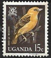 1 Postzegel Oeganda 1965 Vogels - Oranje Wever, Ophalen of Verzenden, Postfris, Dier of Natuur