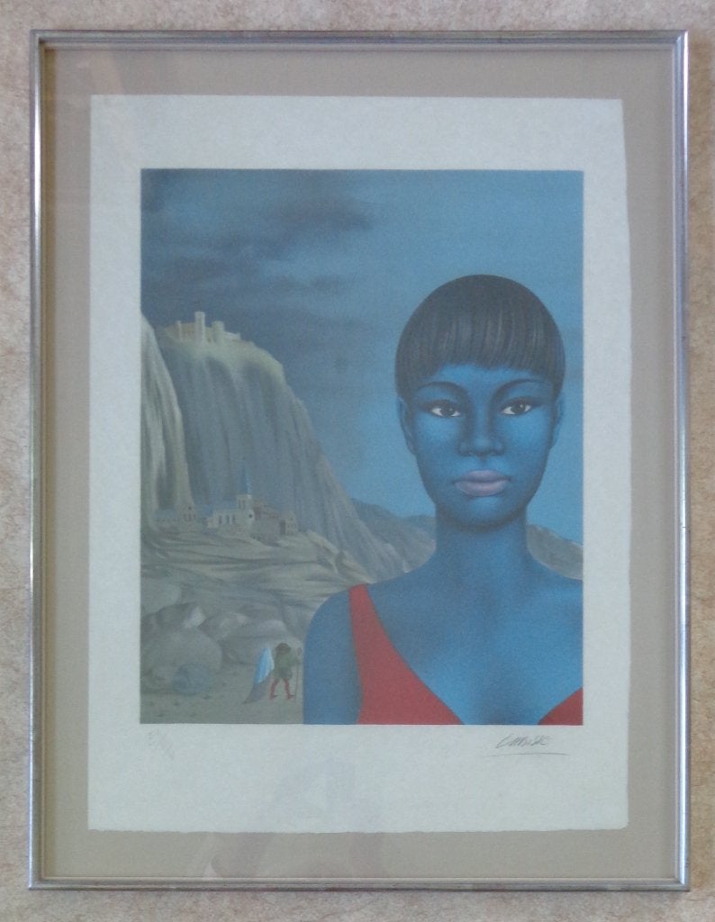FELIX LABISSE / BLAUWE VROUW / KLEURLITHO / 88x67cm / KADER, Antiek en Kunst, Gesigneerd, Ophalen