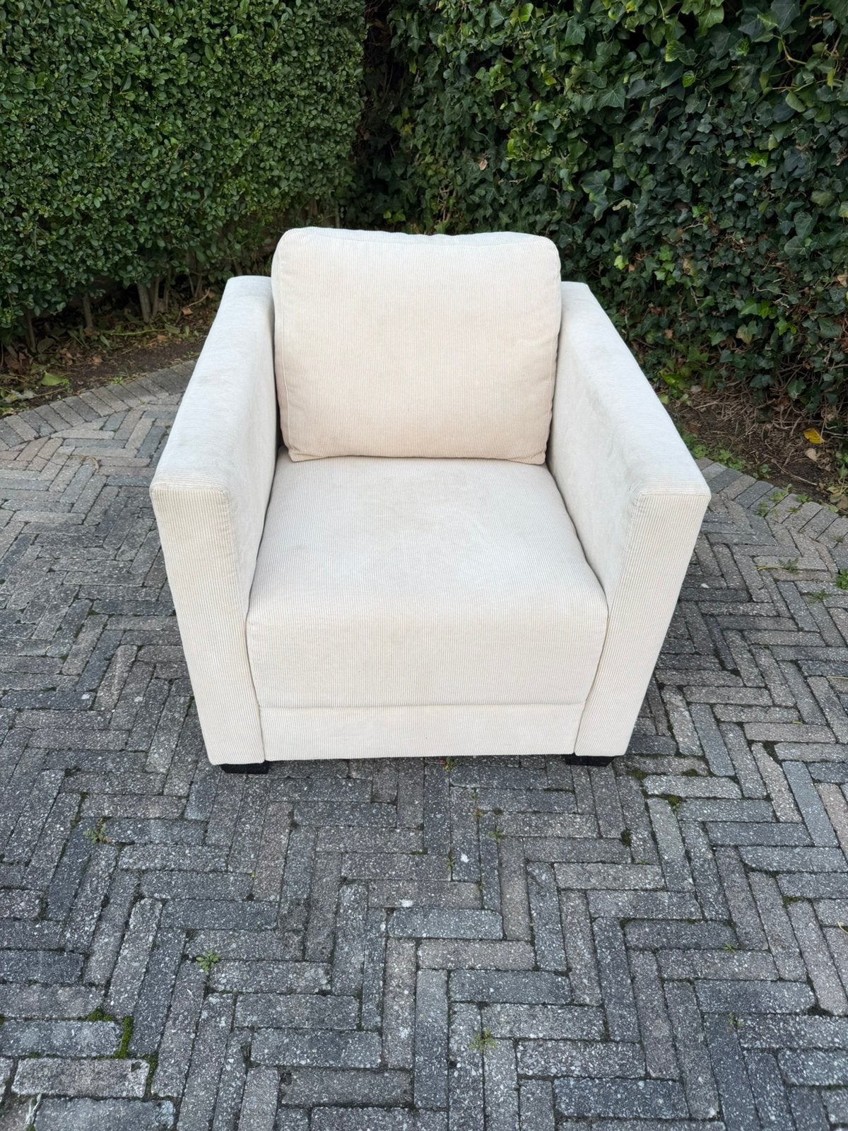 Fauteuil moderne en velours côtelé beige / écru, 75 à 100 cm, Moins de 150 cm, Enlèvement, Tissus