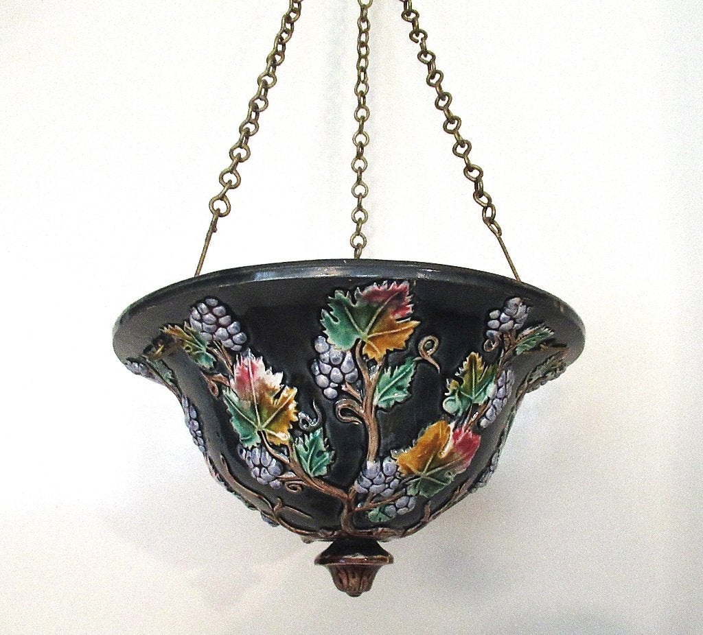 Antieke Franse Art Nouveau majolica hangbloempot begin 20 ee, Antiek en Kunst, Antiek | Keramiek en Aardewerk, Ophalen of Verzenden