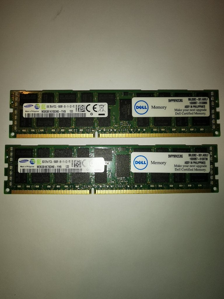 2x Samsung/Dell 8GB DDR3 RAM (M393B1K70DH0-YH9), DDR3, Ophalen of Verzenden, Zo goed als nieuw, Desktop