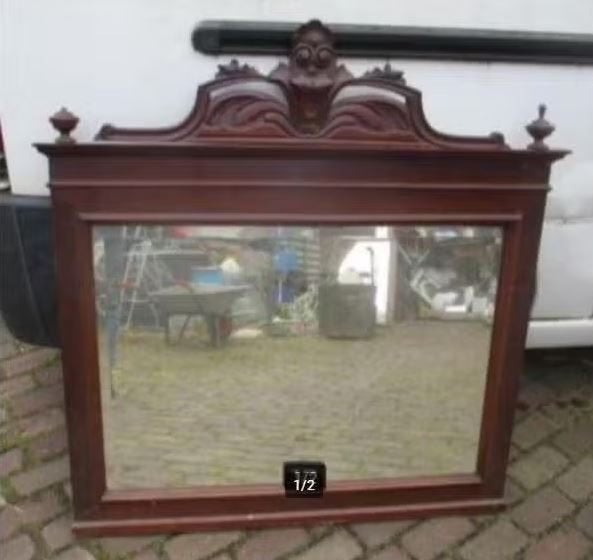 Beau miroir ancien en bois - 103x113, Antiquités & Art, Enlèvement