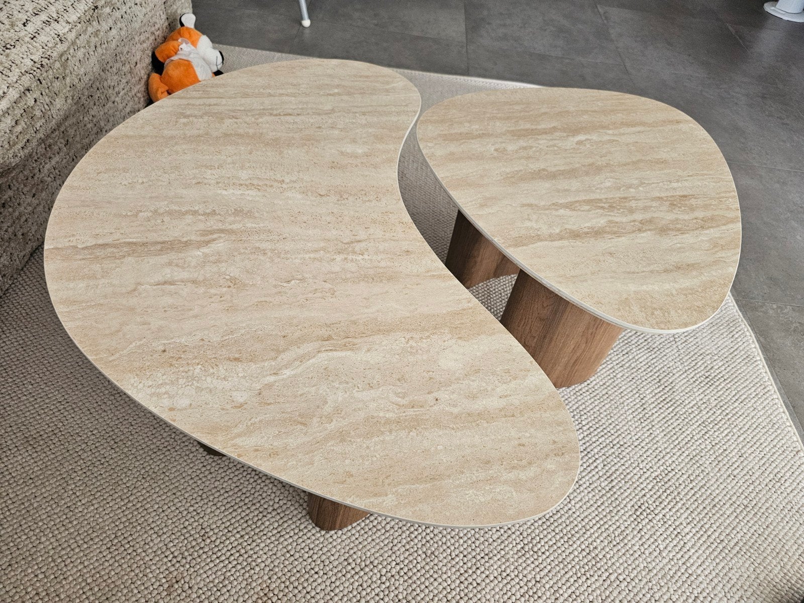 LifestyleFurn Laycie Salontafelset – Keramiek Travertin Look, Huis en Inrichting, Tafels | Salontafels, Ophalen, Zo goed als nieuw