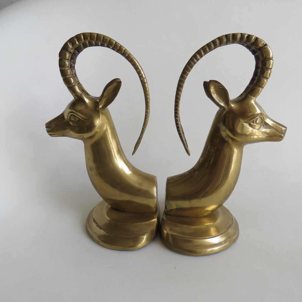 Koppel messing boekensteunen ibex antilopen, Ophalen of Verzenden