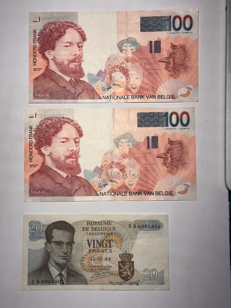 Lot bankbiljetten 100 FB Ensor +100 F Luxembourg, Ophalen of Verzenden