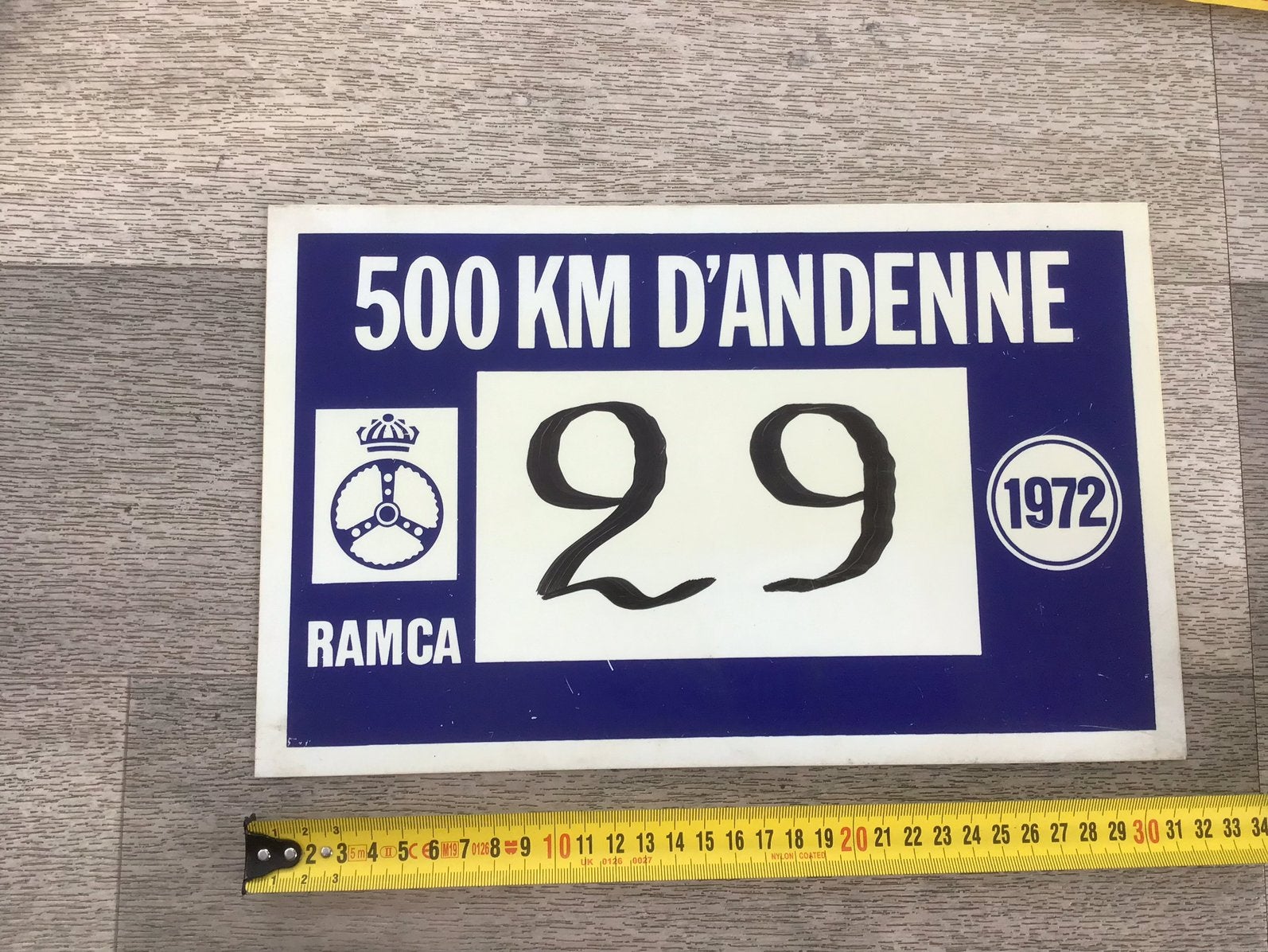 Origineel rallyschild 1972  500 km d’Andenne. Ramca., Ophalen of Verzenden