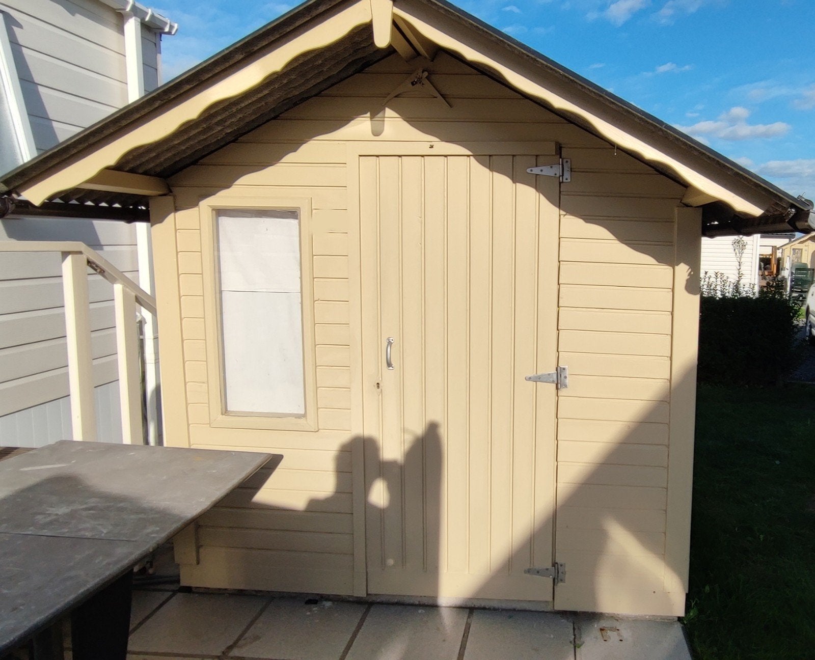Houten tuinhuis - zelf demonteren+afhalen De Haan (camping), Ophalen, Gebruikt, Tuinhuis