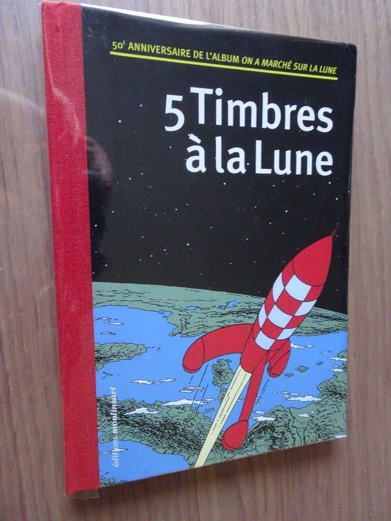 BD Tintin - CBBD - 5 Timbres à la Lune, Collections, Enlèvement ou Envoi, Tintin, Comme neuf, Livre ou Jeu