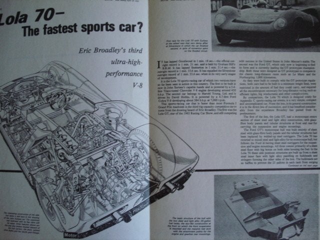 Lola 70 1965 Brochure Catalogue Prospekt, Verzenden, Gelezen, Chevrolet