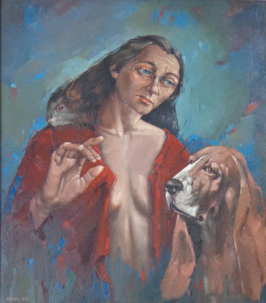 ALBERT VAEL / VROUW MET HOND / OLIEVERF DOEK / 94x84cm KADER, Enlèvement