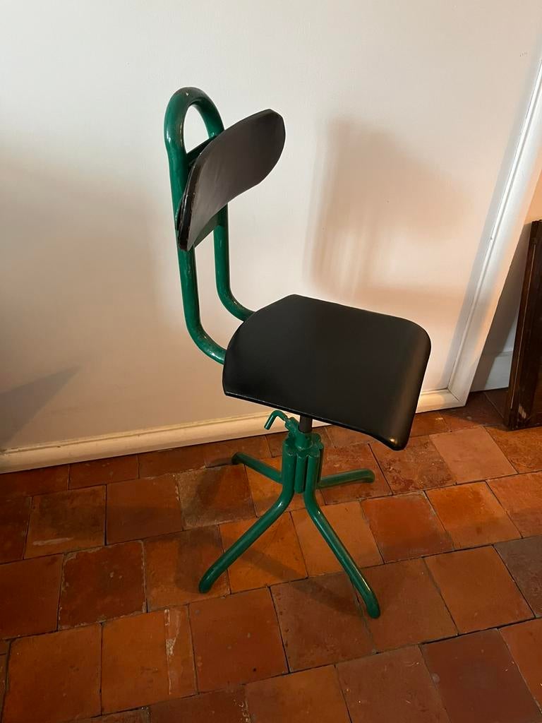 VINTAGE INDUSTRIËLE KRUK BUREAUSTOEL ATELIER IJZER, Ophalen, Gebruikt, Groen, Bureaustoel